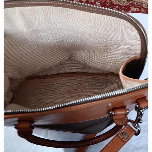 Vtg Dooney & Bourke Satchel Domed Shoulder Strap Leather & Canvas Monogram 80s - Picture 7 of 11